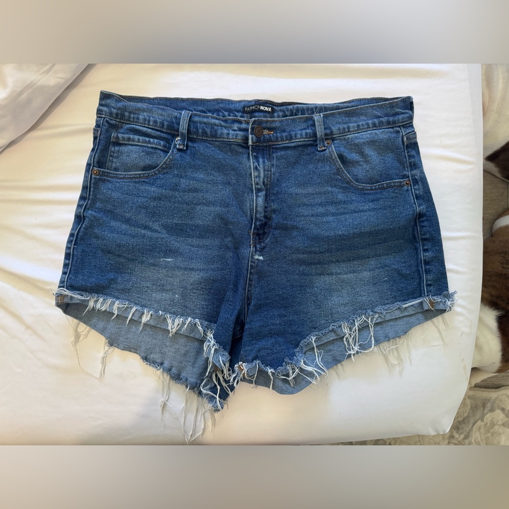 Fashion Nova Blue Jean Shorts with Distressed Raw-Edge Hems